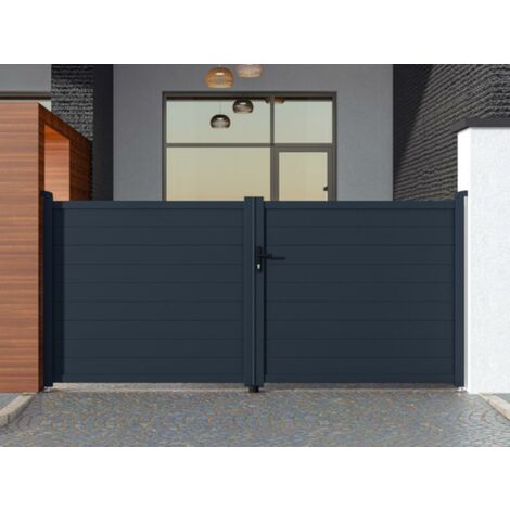 Portón de aluminio color antracita NAZARIO - Ancho 350 x Alt. 158 cm - Venta-unica - Gris antracita