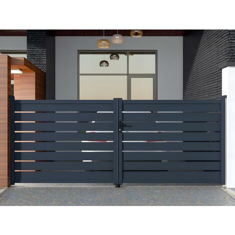 Portón de aluminio color antracita PRIMO - Ancho 392 x Alt. 158 cm - Venta-unica - Gris antracita