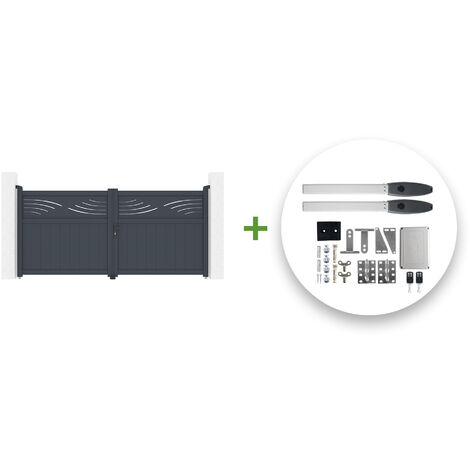 Portón eléctrico abatible 3m HALTI 300 x 140 cm GRIS + motor HICKER B200