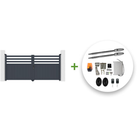 Portón eléctrico abatible 3m NEVIS 300 x 140 cm GRIS + CISTERNA B250