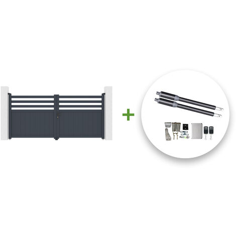 Portón eléctrico abatible 3m NEVIS 300 x 140 cm GRIS + motor RANGER B150