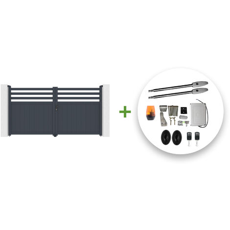 Portón eléctrico abatible 3m NEVIS 300 x 160 cm GRIS + CISTERNA B250