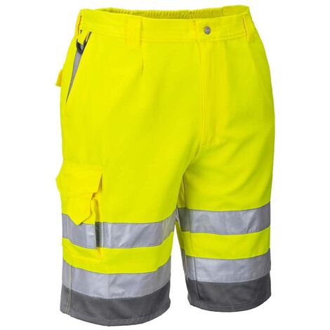 Portwest E043YGYXXL Bermuda Poliestere-Cotone ad Alta Visibilità, Giallo/Grigio, XXL