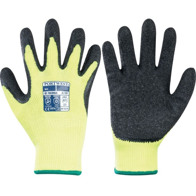 Portwest - A140BK Thermal Grip Black/Yellow Cold Resistant Gloves - xl - Black Yellow