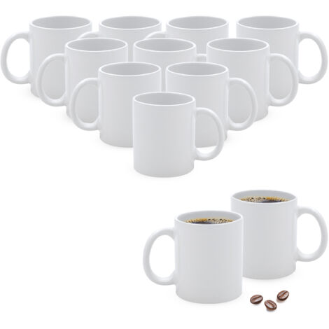 Porzellan Kaffeebecher mit Henkel weiß  für 310 ml - 12er Set - Kaffee und Tee Tasse zum Bemalen und Personalisieren