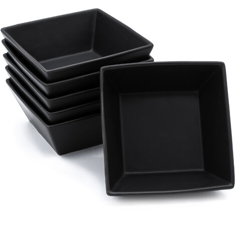 Porzellan Müslischale 450 ml schwarz matt - 6er Set - Müsli Salat Snack Schüssel eckig - Dessertschale Obstschale Salatschüssel Schale spülmaschinengeeignet