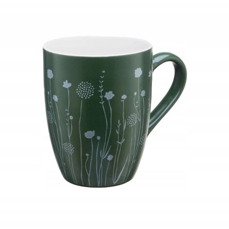 Porzellanbecher 340ml grün mit Blumenprägung für Tee 1 Stück.