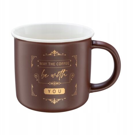 Porzellanbecher 380 ml braun mit goldener Inschrift für Kaffee und Tee 1 Stück.