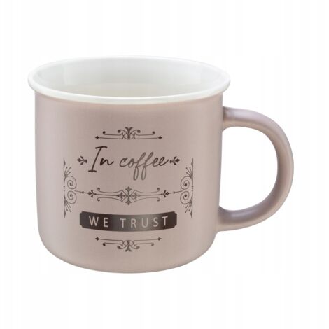 Porzellanbecher 380ml beige mit brauner Beschriftung für Kaffee und Tee 1 Stück.