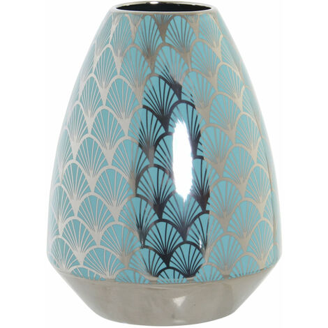 Porzellanvase 18x18x24 Chrom türkise Chrommaterial mehrfarbige Vase -Familie Details