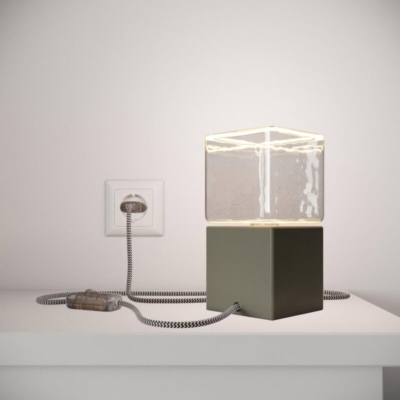 Posaluce Cubetto Couleur, lampe de table en bois peint comprenant câble textile, interrupteur et prise bipolaire Sans ampoule - Gris - Sans ampoule