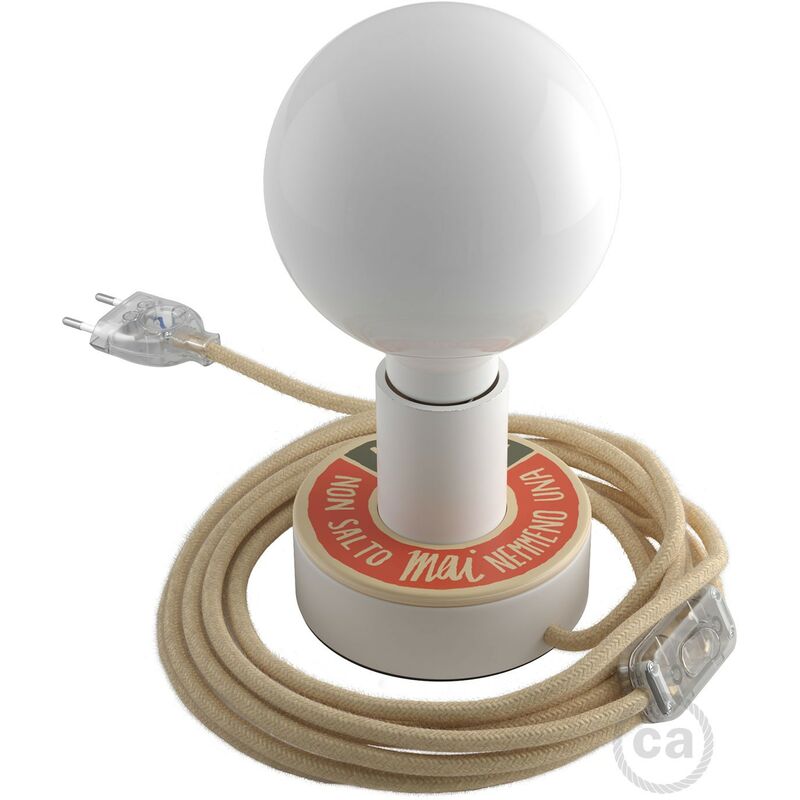 

Creative Cables - Posaluce MINI-UFO en madera doble cara BOLLAS DE LECTURA, completo con cable textil,interruptor y echufe de 2 polos | Sin bombilla