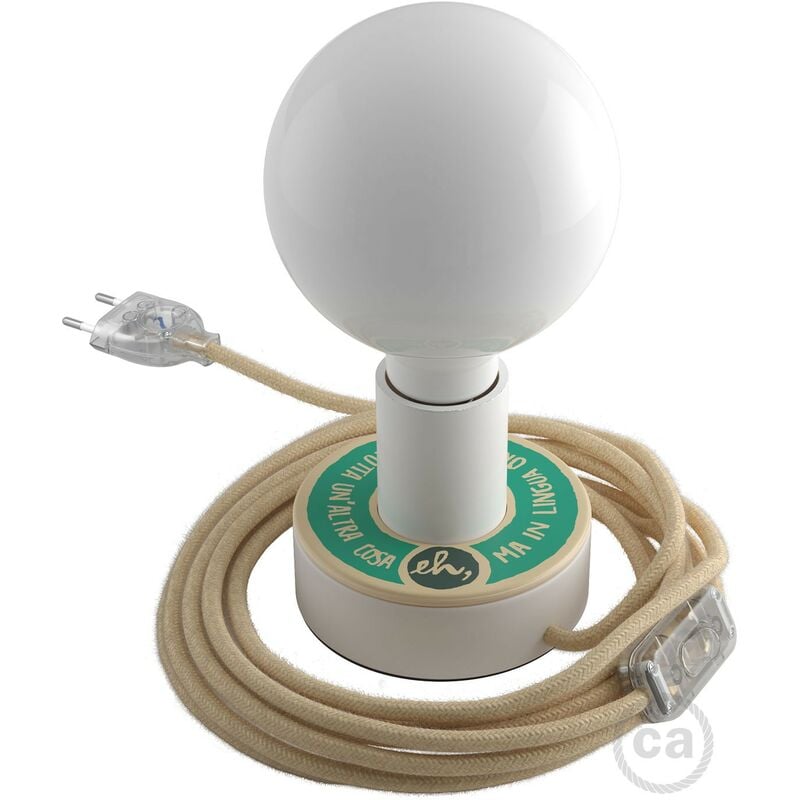 

Creative Cables - Posaluce MINI-UFO en madera doble cara BOLLAS DE LECTURA, completo con cable textil,interruptor y echufe de 2 polos | Con bombilla