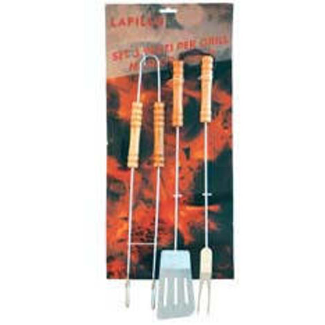 Posate Barbecue pz. 3 Manico Legno Lapillo 00646