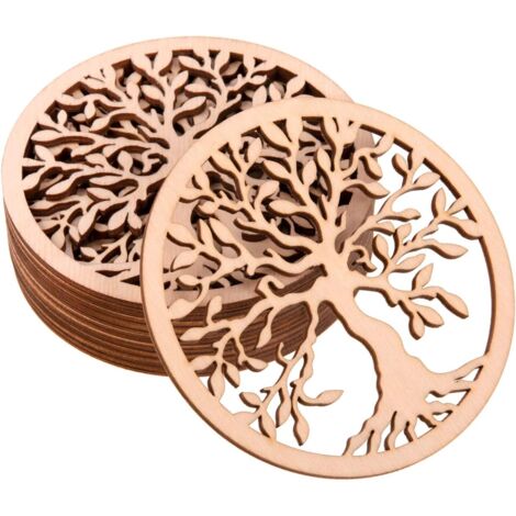 Posavasos de madera de abedul, juego de 10 unidades - Posavasos para bebidas, café y té - Posavasos reutilizables de 10x10 cm (Árbol de la Vida)