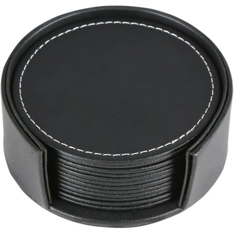 Posavasos de piel con soporte, juego de 6 (negro)