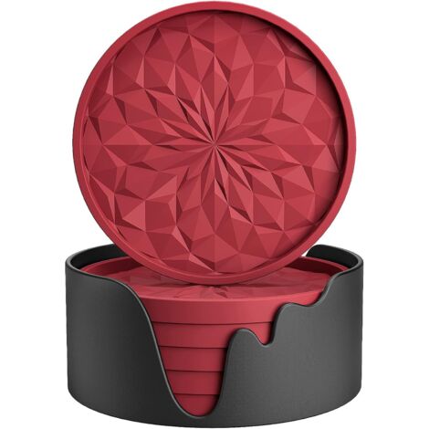 Posavasos de silicona con soporte para bebidas frías o calientes, gruesos, antideslizantes, bandeja profunda, negros, juego de 6