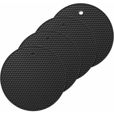 Posavasos De Silicona Redondo Negro, 4 Piezas, Antideslizante, Resistente Al Calor, 250 °C, Multifunción, Posavasos Para Cuchara, Posavasos De Cocina Para Cocina Y Comedor, MINKUROW