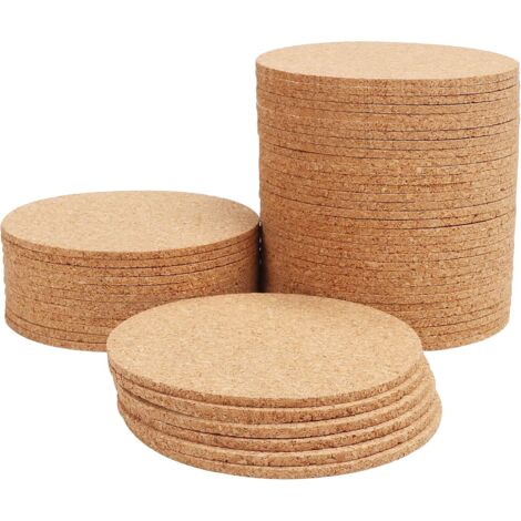 Posavasos redondos de corcho (50 unidades) - 10 cm de diámetro y 2 mm de grosor - Posavasos estándar, reutilizables y absorbentes para la cocina, el hogar, la oficina, el bar, el pub y el restaurante.