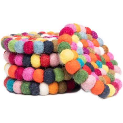 Posavasos redondos de fieltro de 10 cm de diámetro - Posavasos de mesa de lana merino - Salvamanteles absorbentes para bebidas - Multicolor - Juego de 5
