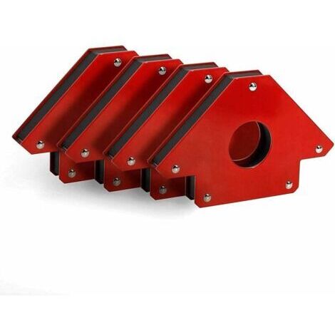 Positionneur de soudage magnétique (lot de 2, force de traction : 11 kg, angles magnétiques : 45°, 90° et 135°), équerre magnétique pour soudage, aimant de soudage rouge avec flèche.