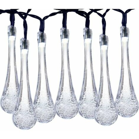 Positive Blanc Solaire 6.5m 30 Lampes 8 Fonctions Goutte D'eau Lumière LED Étanche Lumière Solaire Chaîne Bulle Boule Extérieur Jardin Lumière，pour l'intérieur et l'extérieur, décoration de vacances