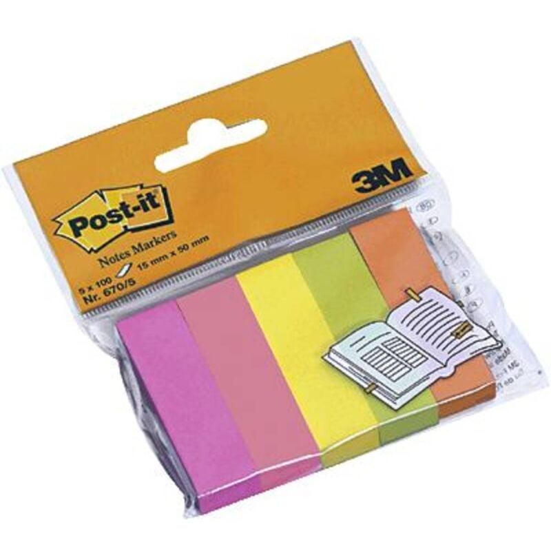 Image of Post-it Nota adesiva, memo 670-5 15 mm x 50 mm Giallo Neon , Rosa neon, Verde Neon, Arancione Neon , Viola neon 500 Fog