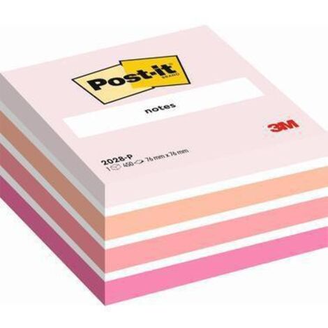 Post-it cube de notes multicolores 5x90 feuilles 76x76 tons rose pastel