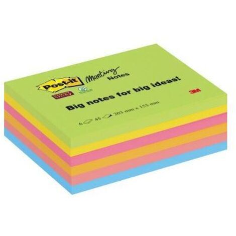 POST-IT Haftnotiz Post-it® Super Sticky Meeting Notes 203 x 153 mm (B x H) je 1 x limonengrünultragelb powerpink vitalorange guavapink paradiseblau 45 Bl./Block 6 Block/Pack.