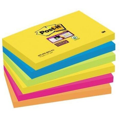 POST-IT Haftnotiz Post-it® Super Sticky Notes Carnival Collection 127 x 76 mm (B x H) ultragelbparadiseblau limonengrün powerpink vitalorange 90 Bl./Block 6 Block/Pack.