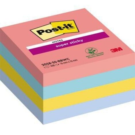 POST-IT Haftnotizwürfel Post-it® Super Sticky Rainbow Collection 76 x 76 mm (B x H) guavapinktürkis ultragelb blau 440 Bl.