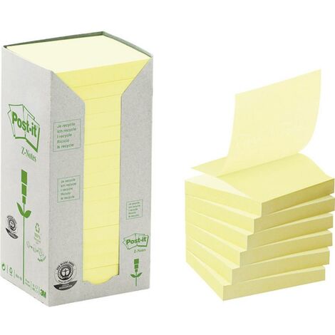 Post-it Z Notes recyclées jaunes - 76x76mm - Tour de 16 blocs
