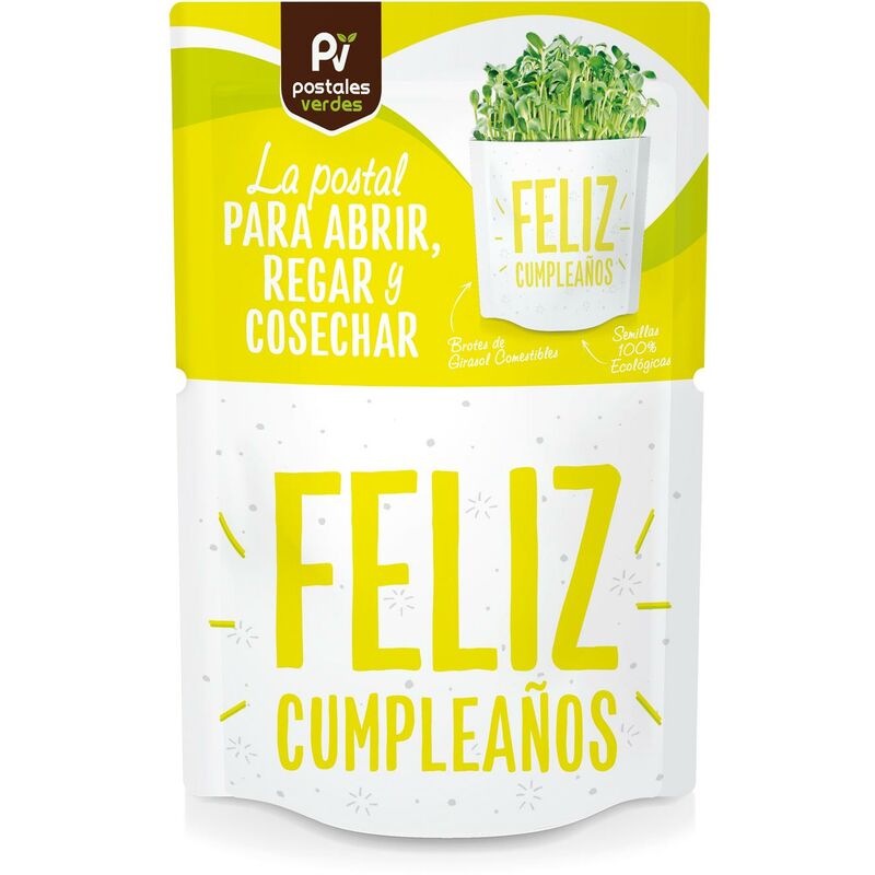 

Postal autocultivo Feliz cumpleaños germinados girasol