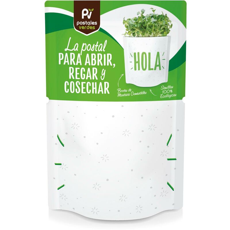 

Postal autocultivo Hola germinados mostaza