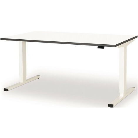 Postazione di lavoro in piedi / seduta levero H650-1250xB1600xT800mm bianco.RAL9003 / bianco regolabile elettricamente MAUSER