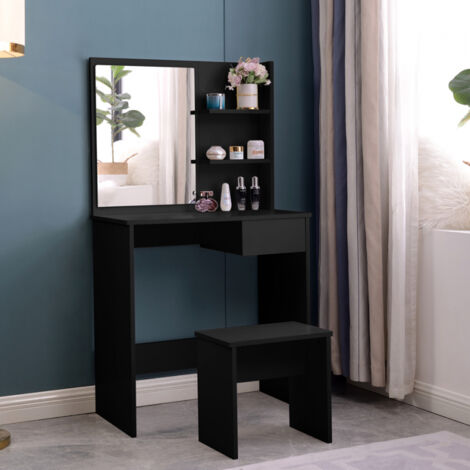 LLB LIVING LIFE BED Postazione trucco nero con specchiera cassetto e sgabello Mayca Black