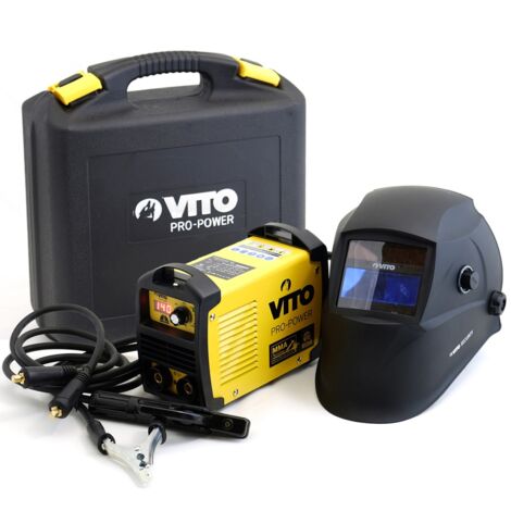 Poste à souder inverter 140 Ampères + Cagoule LCD 9/13 + Lot 12 électrodes Acier Ø 2.5mm gants de soudure VITO