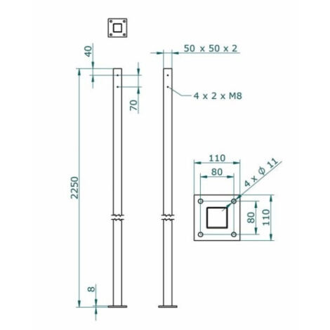 Poste de acero CEPRO estándar                         2.250 mm