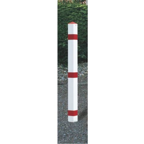 Poste de baliza STA rojo-blanco con funda base con tapón puntiagudo