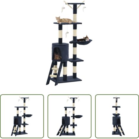 Poste de sisal -  Rascador para gatos con poste de sisal 138 cm azul oscuro