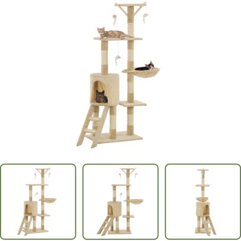 Poste de sisal -  Rascador para gatos con poste de sisal 138 cm beige