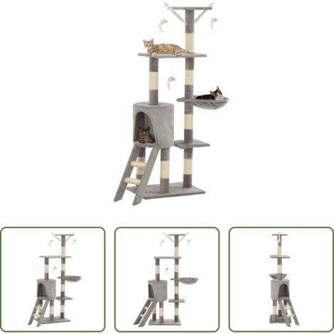 Poste de sisal -  Rascador para gatos con poste de sisal 138 cm gris