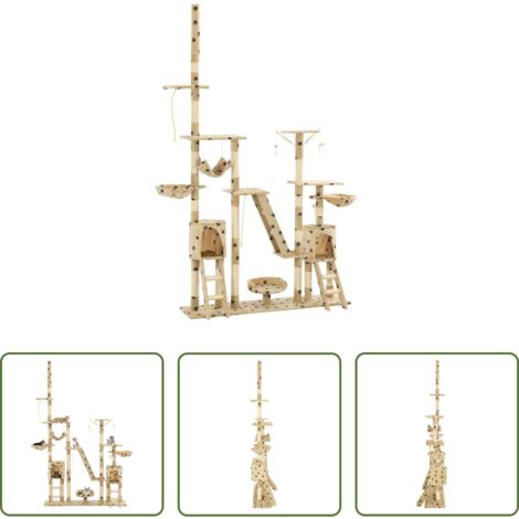 Poste de sisal -  Rascador para gatos con poste de sisal 230-250 cm huellas beige