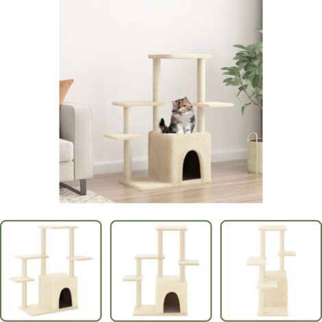 Poste de sisal -  Rascador para gatos con postes de sisal color crema 97,5 cm