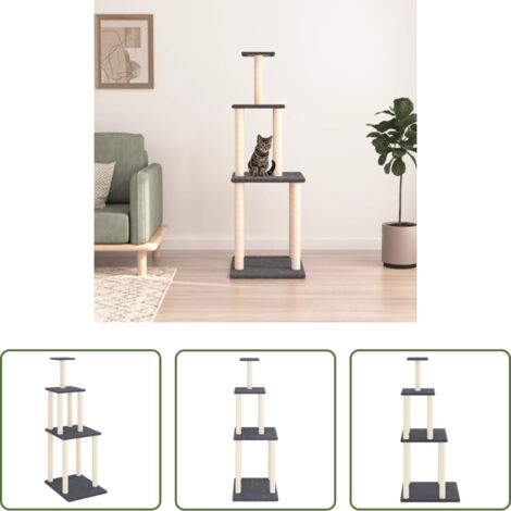 Poste de sisal -  Rascador para gatos con postes de sisal gris oscuro 149 cm