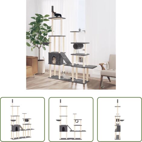 Poste de sisal -  Rascador para gatos con postes de sisal gris oscuro 279 cm
