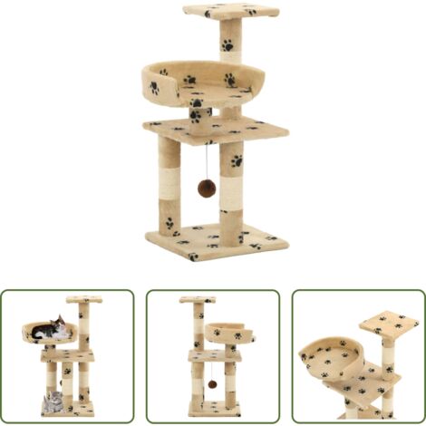 Poste de sisal -  Rascador para gatos poste de sisal 65 cm huellas beige
