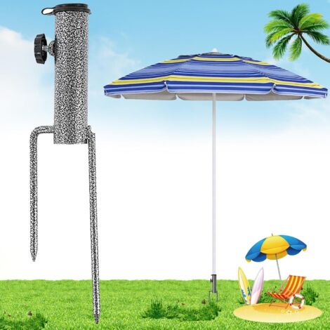 Poste de Tierra de Paraguas, Soporte para Paraguas de Césped, Sombrilla de Playa de Hierro, para Sombrilla o Paragua, Ancla Ajustable para la Playa, Jardín, Resistente al Viento Fuerte
