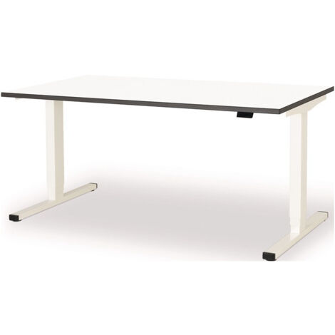 Poste de travail debout / assis levero H650-1250xB1600xT800mm blanc.RAL9003/blanc réglable électriquement MAUSER