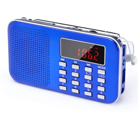 Poste Radio Portable AM/FM, Petite Radio Portable Rechargeable avec Batterie Rechargeable de 1200mAh, TransistorRadio avec éClairage de Secours, Mini USB/SD/AUX (Bleu)